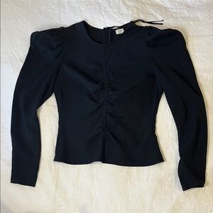 Aritzia Wilfred Black Ruched Puff Sleeve Blouse